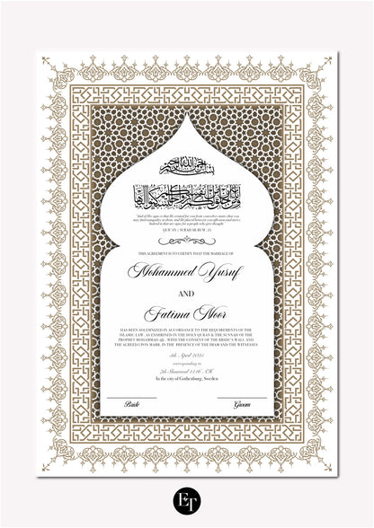 Lyxig Nikkah Certifikat - Diwan (Beige gold)