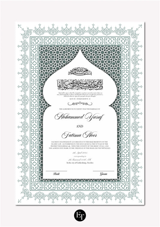 Lyxig Nikkah Certifikat - Diwan (pastel sage)