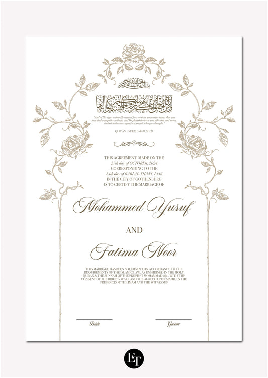 Lyxig Nikkah Certifikat - Noor (Champagne Bloom)