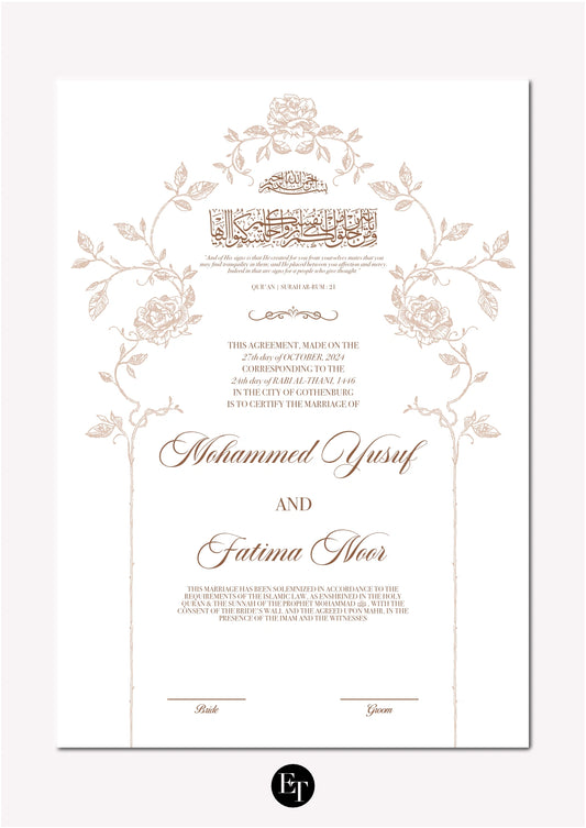 Lyxig Nikkah Certifikat - Noor (Rose Blossom)