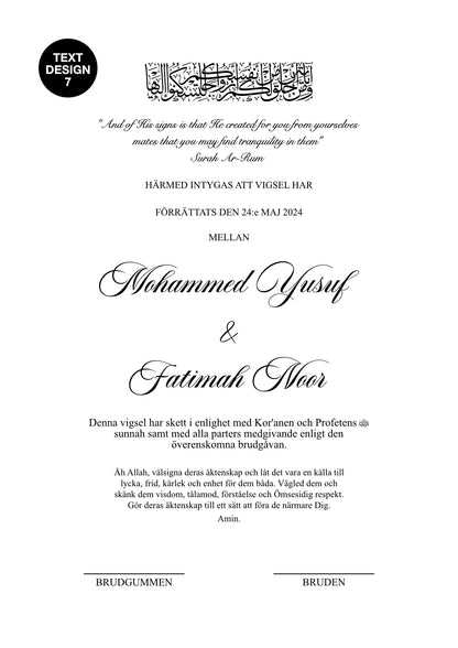 Lyxig Nikkah Certifikat - Noor (Folierad)
