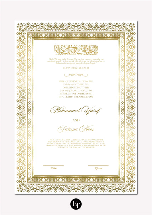 Lyxig Nikkah Certifikat - Mawaddah 2 (Folierad)