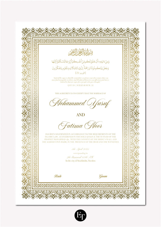 Lyxig Nikkah Certifikat - Mawaddah (Folierad)