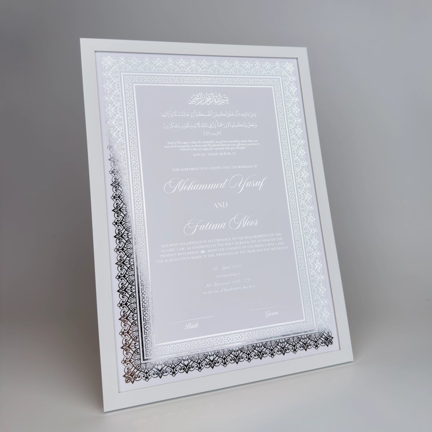 Lyxig Nikkah Certifikat - Mawaddah (Folierad)