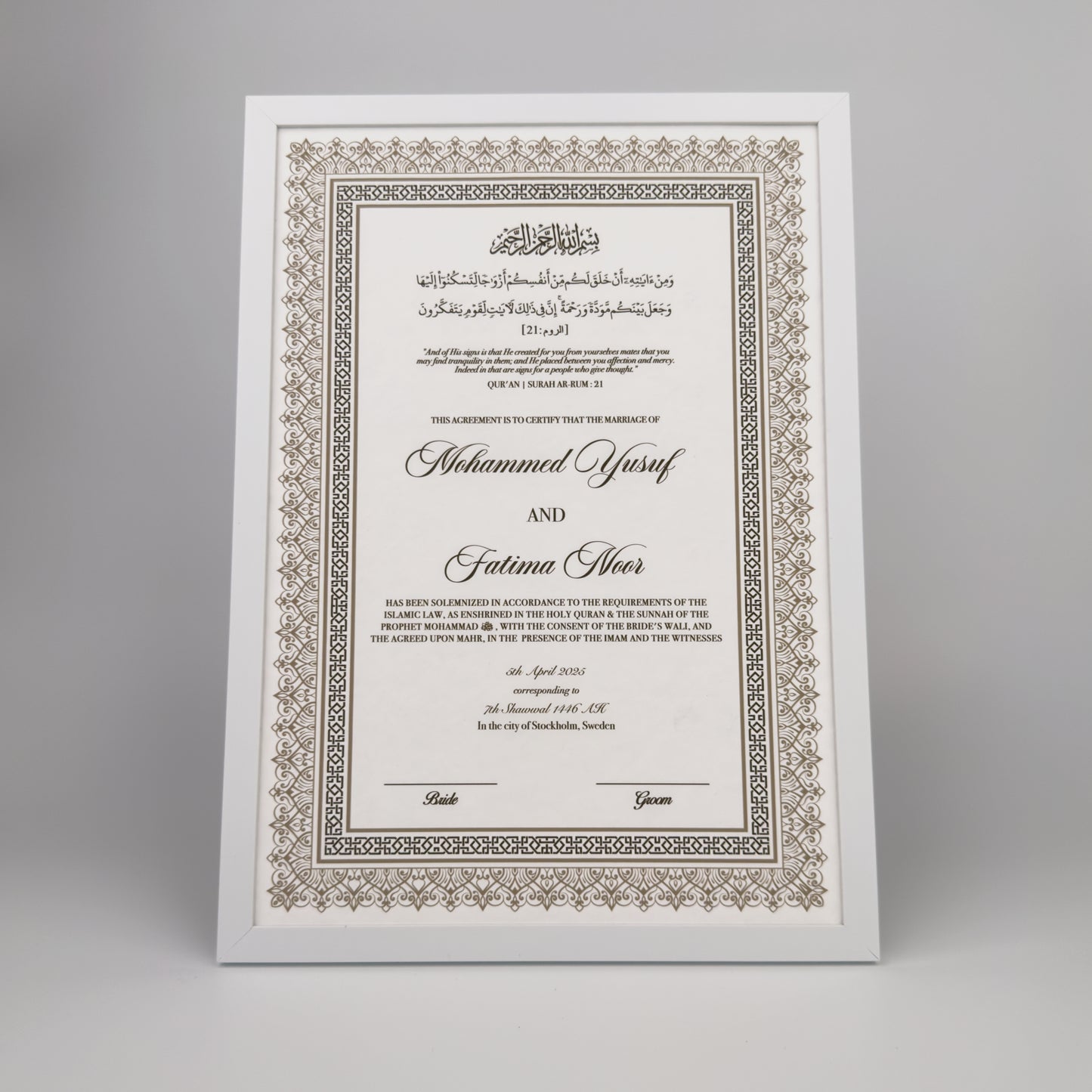 Lyxig Nikkah Certifikat - Mawaddah
